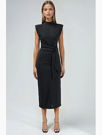 Robe midi ajustée sans manches avec détail à nouer busem