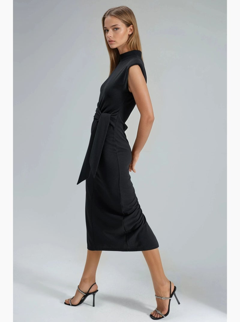 Robe midi ajustée sans manches avec détail à nouer busem Noir - Kiabi