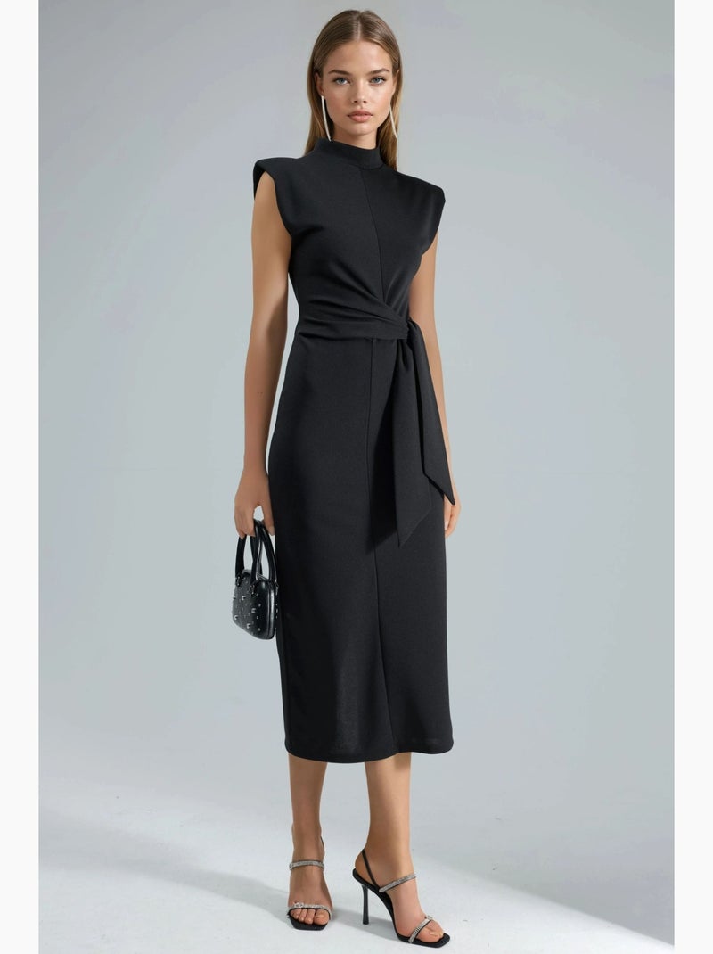 Robe midi ajustée sans manches avec détail à nouer busem Noir - Kiabi