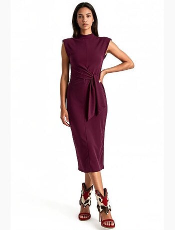 Robe midi ajustée sans manches avec détail à nouer busem