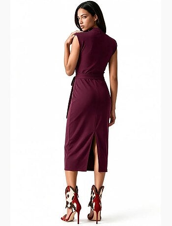 Robe midi ajustée sans manches avec détail à nouer busem