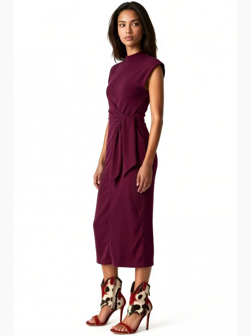 Robe midi ajustée sans manches avec détail à nouer busem Rouge bordeaux - Kiabi