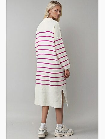 Robe midi ample en maille rayée à col v et fente, my fashion
