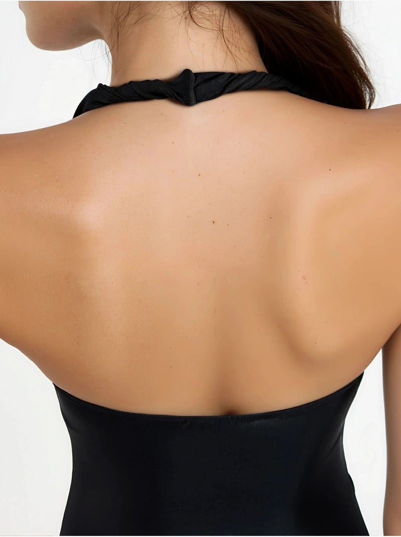 Robe midi asymétrique à col en v busem Noir - Kiabi