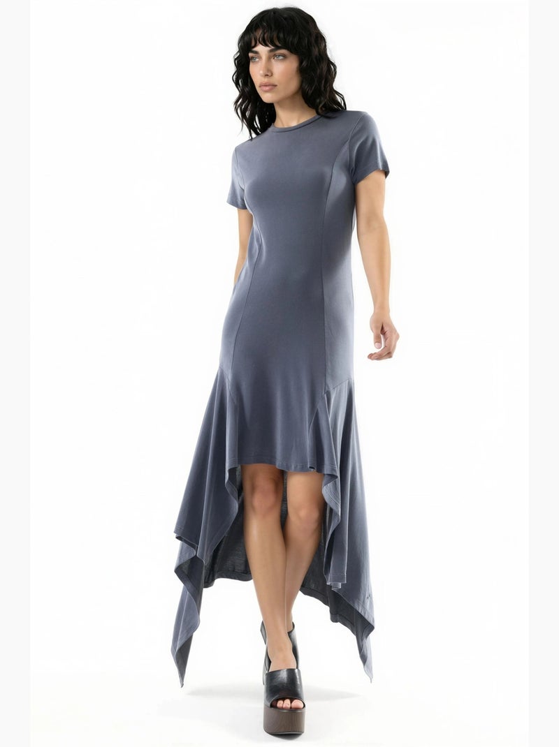 Robe midi asymétrique à col rond busem Gris foncé - Kiabi