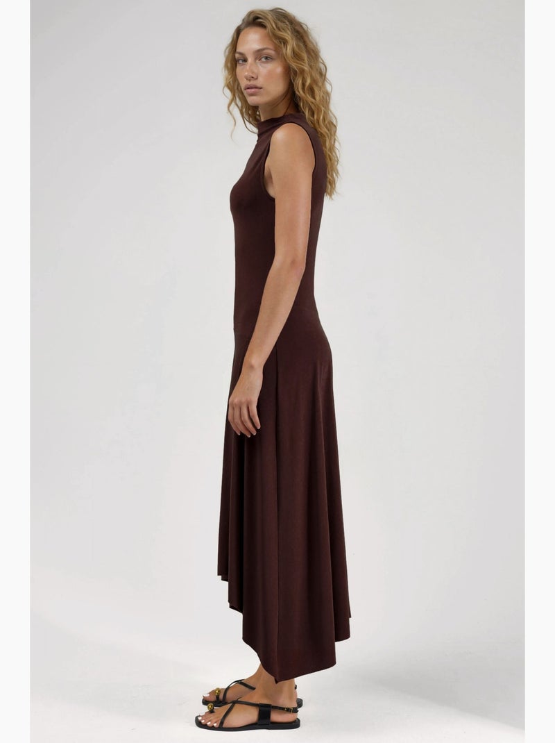 Robe midi asymétrique en maille à col rond hiccup Marron clair - Kiabi
