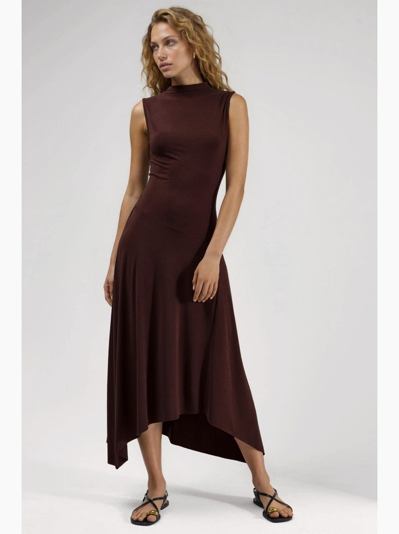 Robe midi asymétrique en maille à col rond hiccup Marron clair - Kiabi