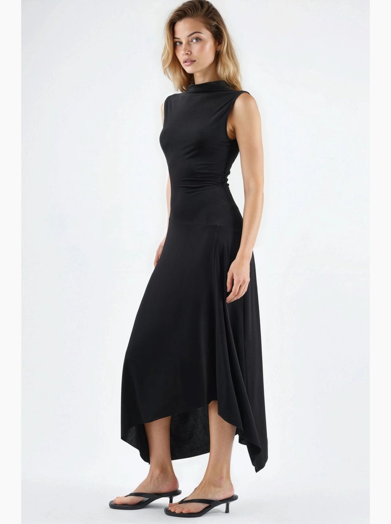 Robe midi asymétrique en maille à col rond hiccup Noir - Kiabi
