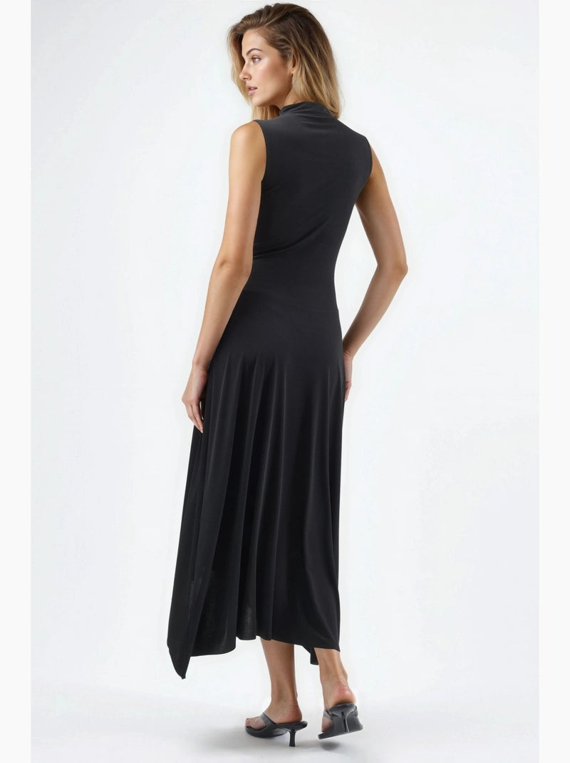 Robe midi asymétrique en maille à col rond hiccup Noir - Kiabi
