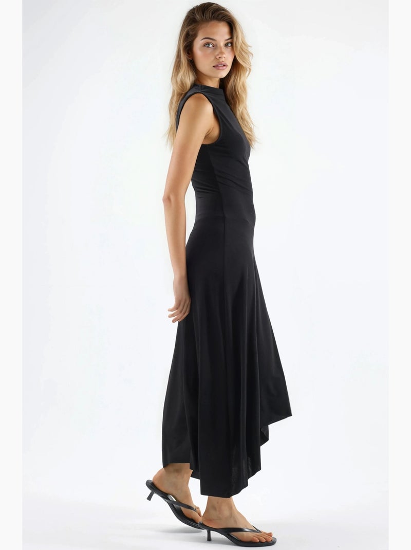 Robe midi asymétrique en maille à col rond hiccup Noir - Kiabi