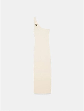 Robe midi asymétrique en maille côtelée, une épaule dilvin