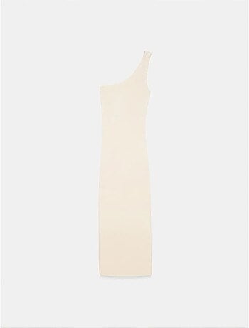 Robe midi asymétrique en maille côtelée, une épaule dilvin