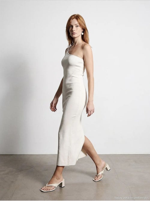 Robe midi asymétrique en maille côtelée, une épaule dilvin - Kiabi Robe midi asymétrique en maille côtelée, une épaule dilvin - Kiabi