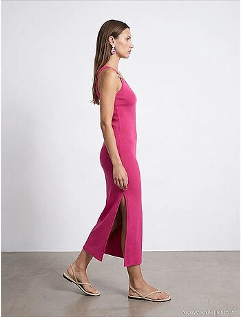 Robe midi asymétrique en maille côtelée, une épaule dilvin