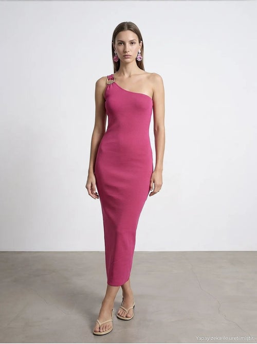 Robe midi asymétrique en maille côtelée, une épaule dilvin - Kiabi