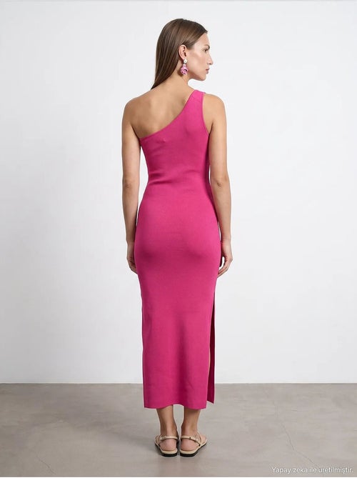 Robe midi asymétrique en maille côtelée, une épaule dilvin - Kiabi