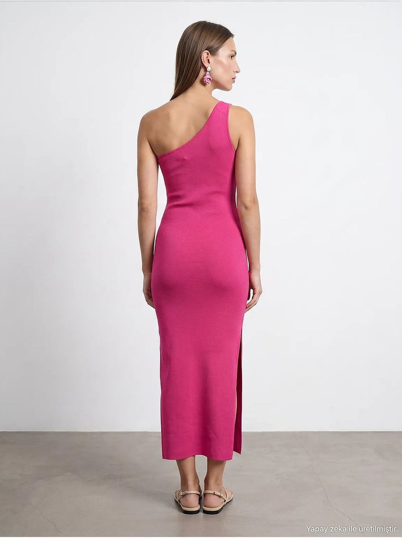Robe midi asymétrique en maille côtelée, une épaule dilvin Magenta - Kiabi