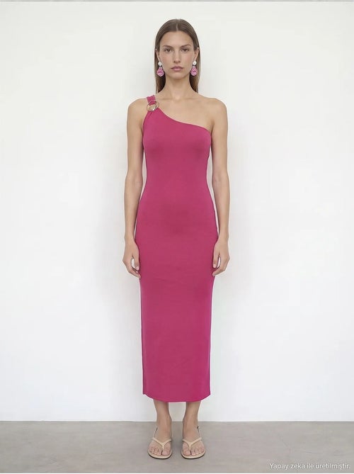 Robe midi asymétrique en maille côtelée, une épaule dilvin - Kiabi