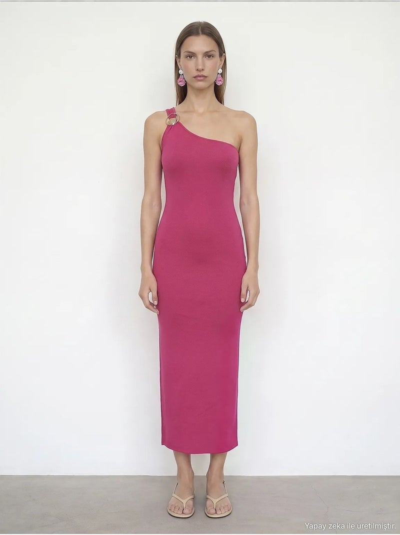 Robe midi asymétrique en maille côtelée, une épaule dilvin Magenta - Kiabi
