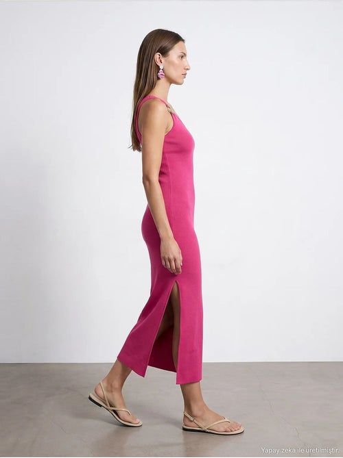 Robe midi asymétrique en maille côtelée, une épaule dilvin - Kiabi