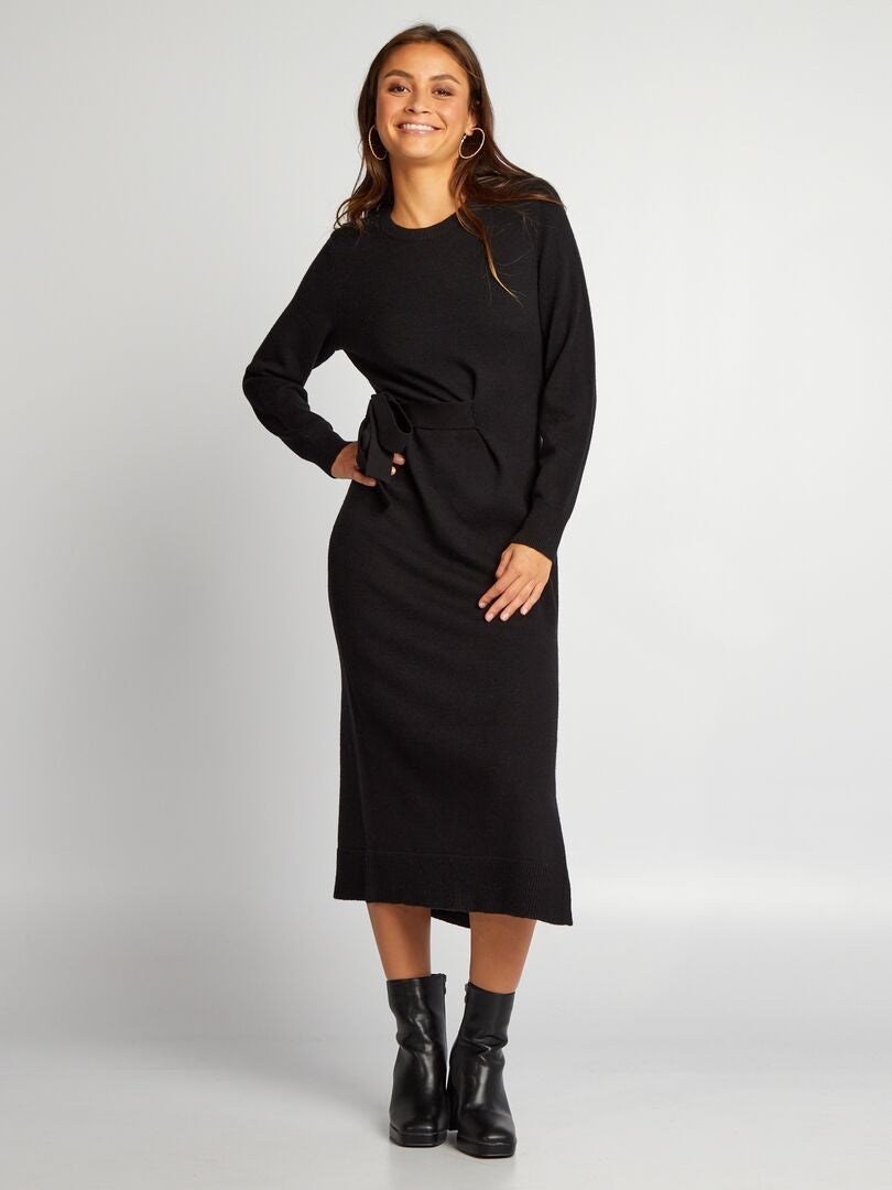 Kontakt - Caraco femme bords dentelle en coton stretch - Noir - Drest