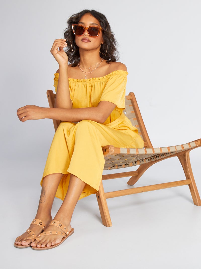 Robe midi avec col bardot Jaune - Kiabi
