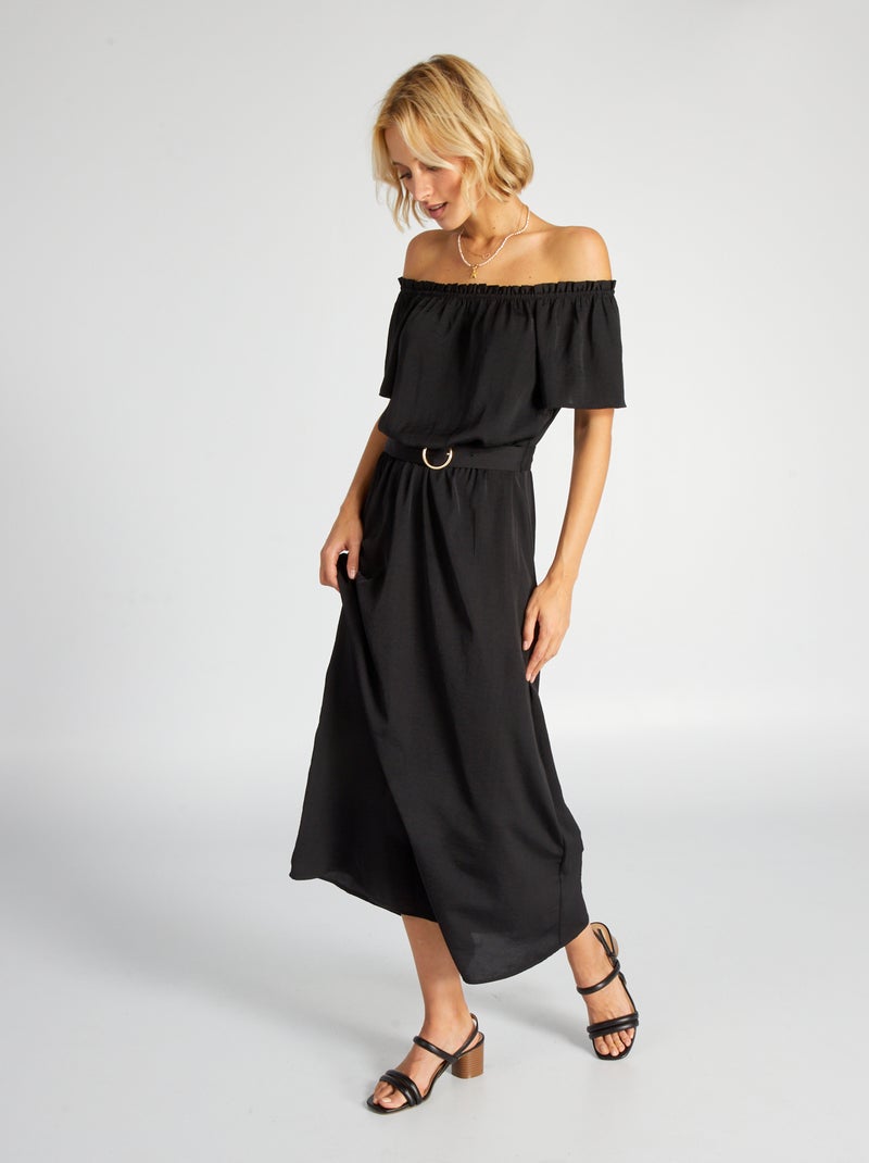 Robe midi avec col bardot noir - Kiabi