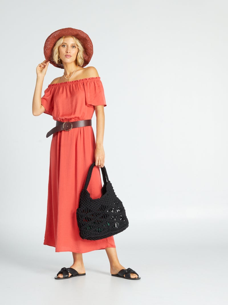 Robe midi avec col bardot Rouge - Kiabi