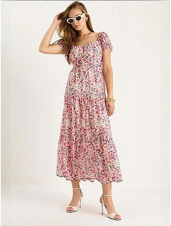 Robe midi avec col cœur et détail rose lucci