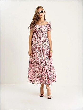 Robe midi avec col cœur et détail rose lucci