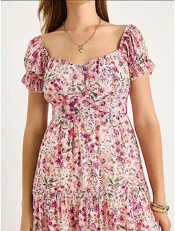 Robe midi avec col cœur et détail rose lucci