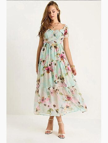 Robe midi avec col cœur et détail rose lucci