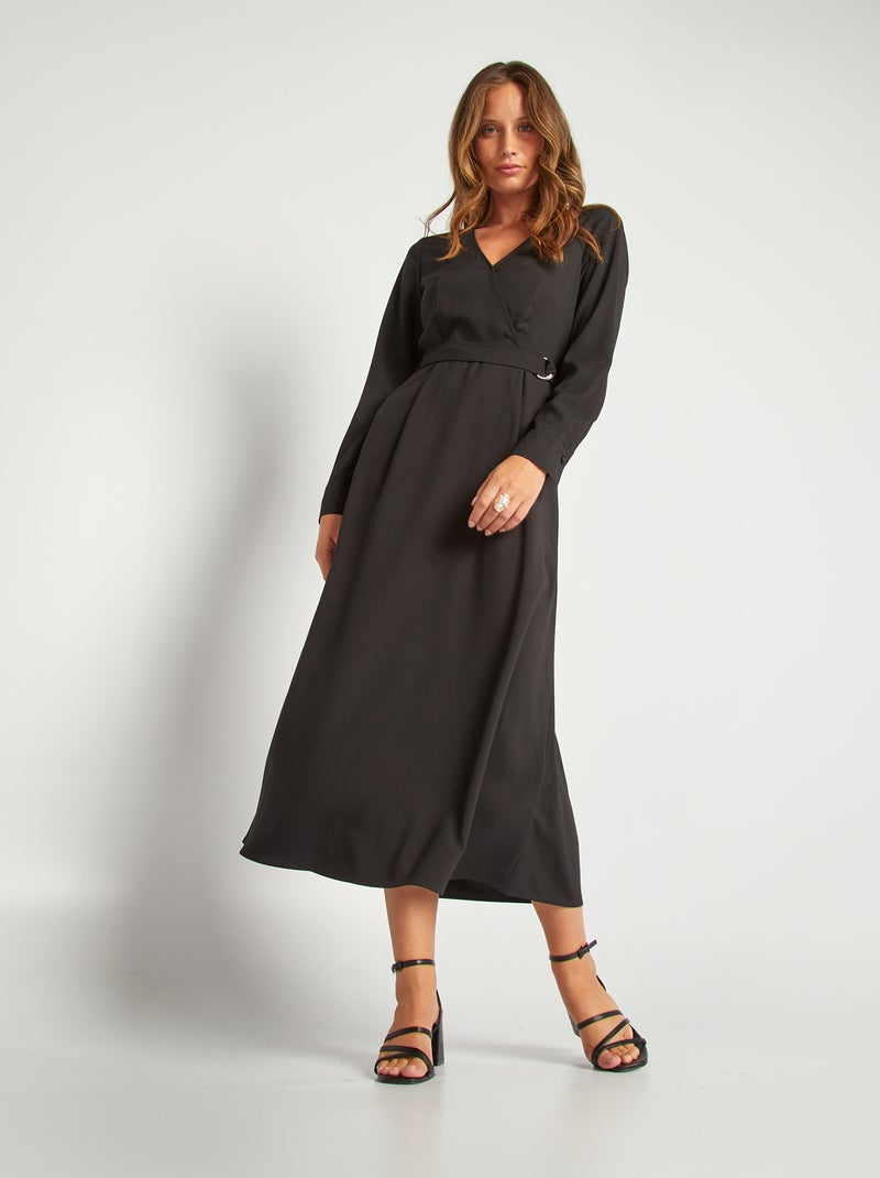 Robe midi avec col croisé noir - Kiabi