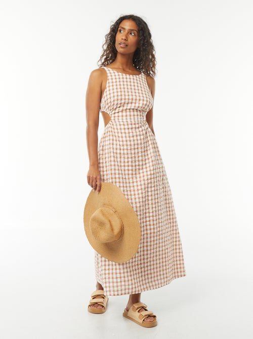Robe midi avec dos nu et imprimé vichy - Kiabi