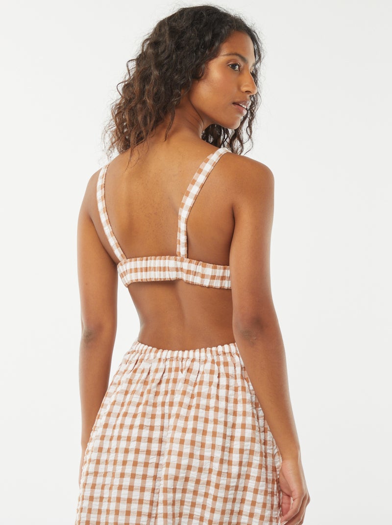 Robe midi avec dos nu et imprimé vichy Beige - Kiabi