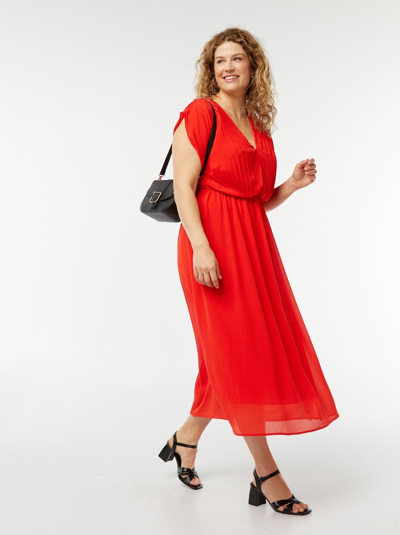 Robe midi avec emmanchures descendues et haut plissé Rouge - Kiabi