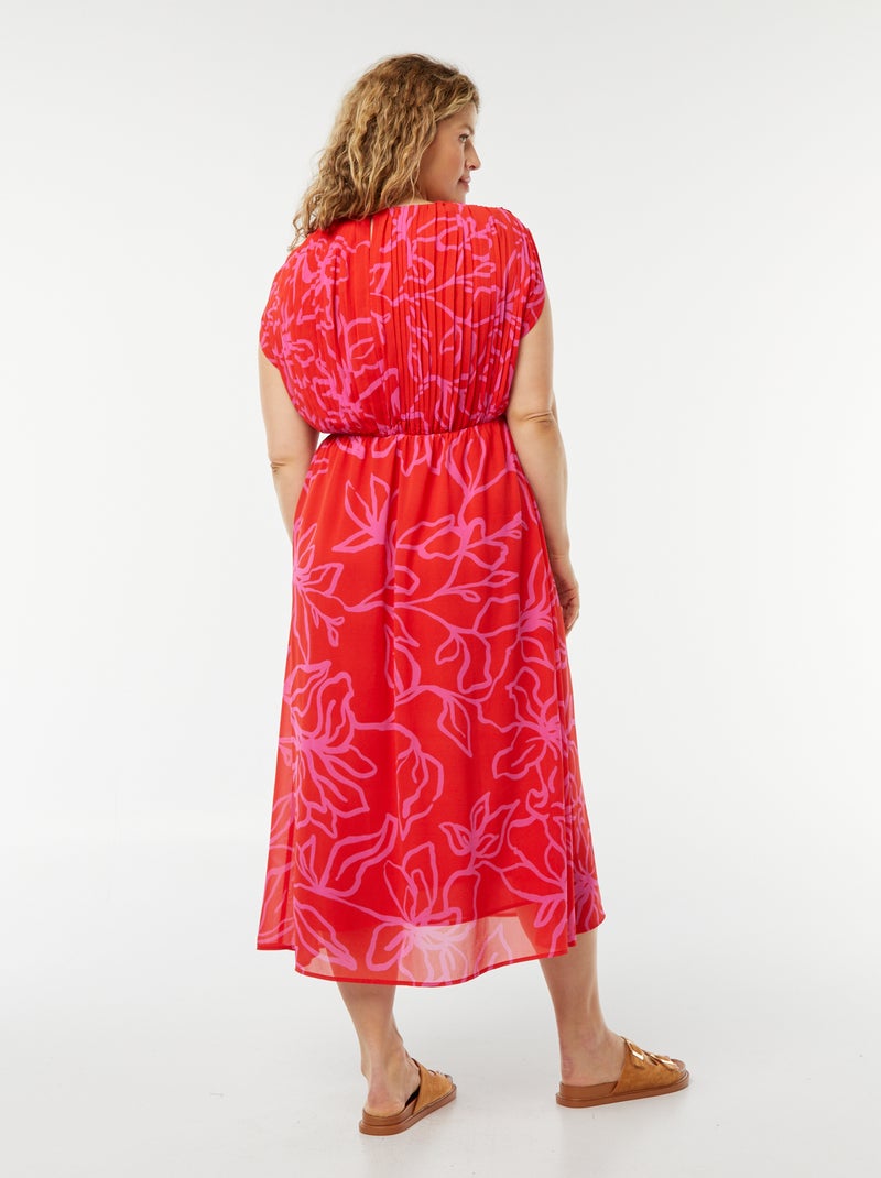 Robe midi avec emmanchures descendues et haut plissé Rouge imprimé - Kiabi