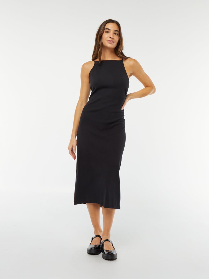 Robe midi avec fines bretelles noir - Kiabi