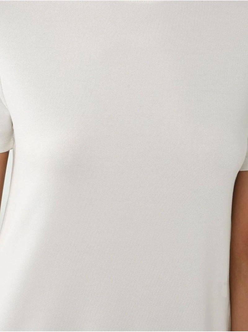 Robe midi basique à col ras du cou et manches courtes Blanc - Kiabi