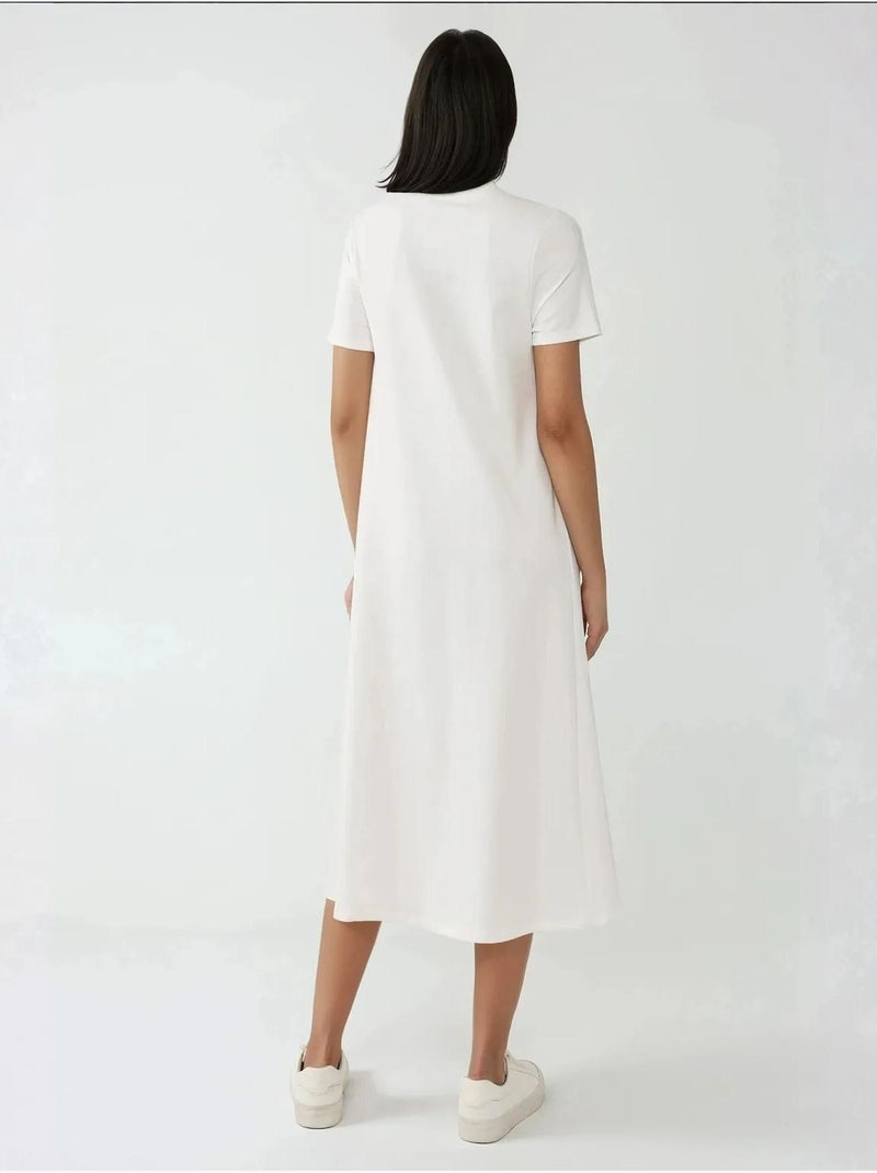Robe midi basique à col ras du cou et manches courtes Blanc - Kiabi