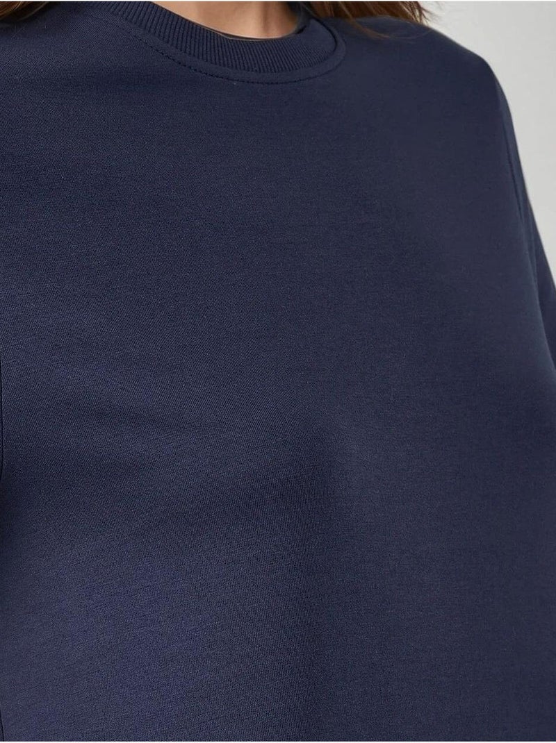 Robe midi basique à col ras du cou et manches courtes Bleu marine - Kiabi