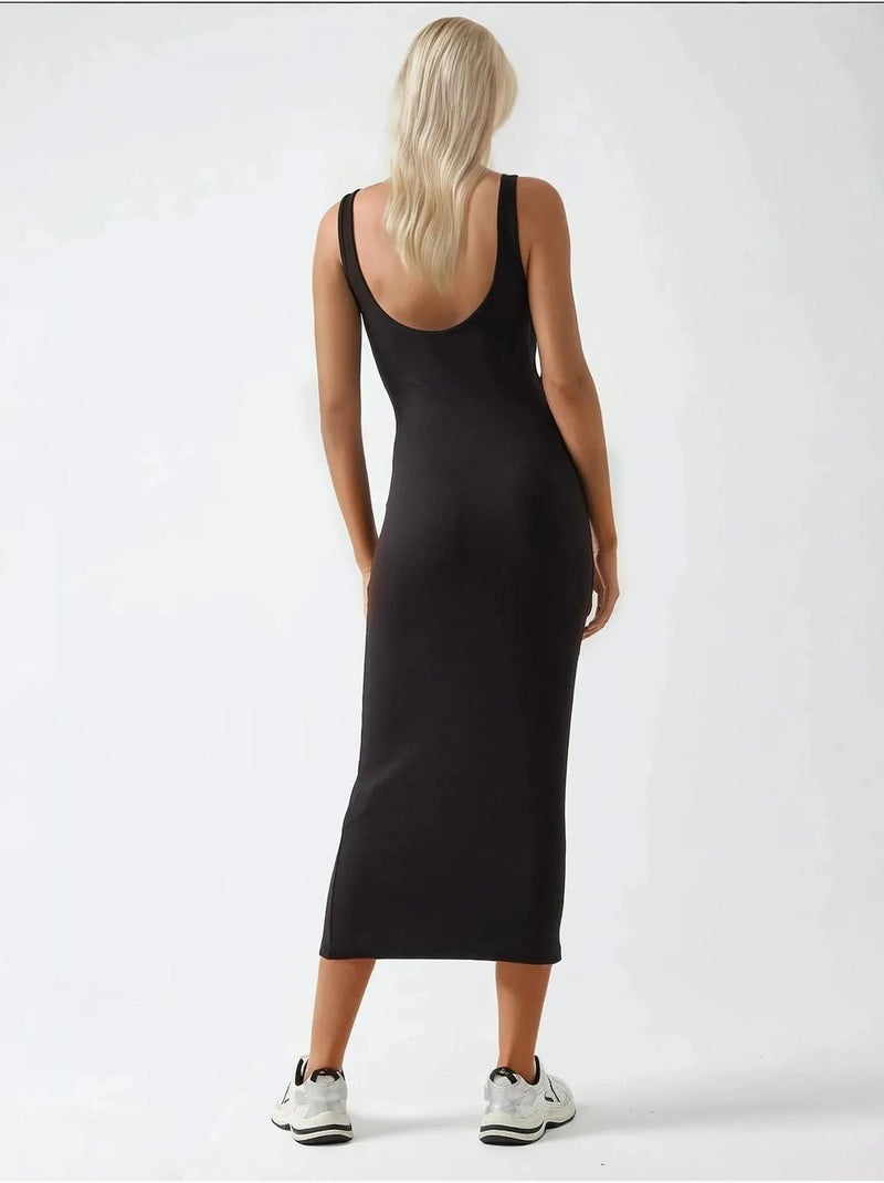 Robe midi basique douce au toucher Noir - Kiabi