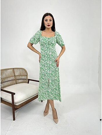 Robe midi boutonnée à pois avec col carré janes