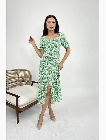 Robe midi boutonnée à pois avec col carré janes