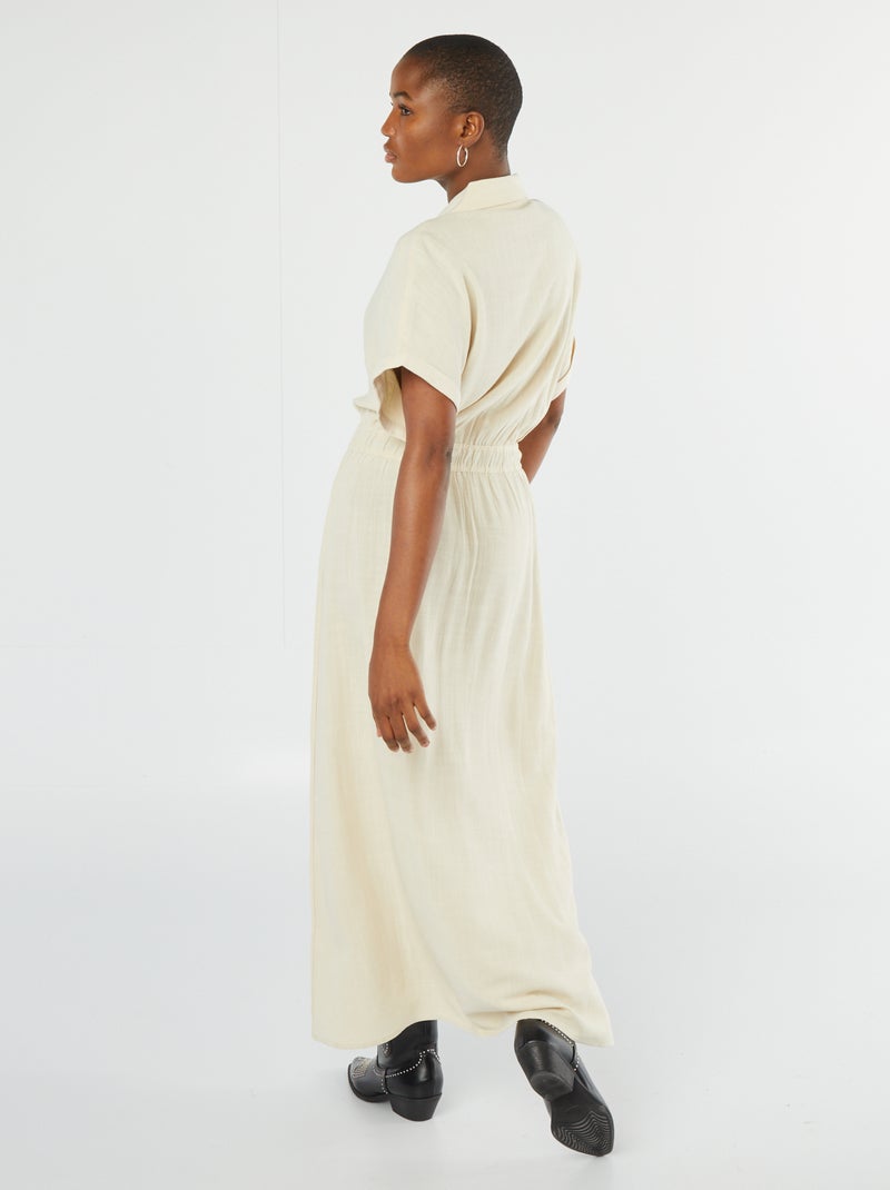 Robe midi boutonnée avec col chemise BEIGE - Kiabi