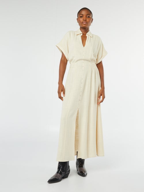 Robe midi boutonnée avec col chemise - Kiabi