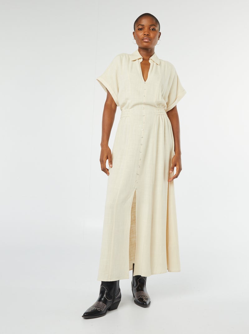 Robe midi boutonnée avec col chemise BEIGE - Kiabi
