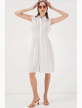 Robe midi boutonnée sans manches avec col chemise bdart