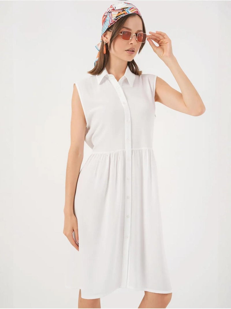 Robe midi boutonnée sans manches avec col chemise bdart Blanc - Kiabi