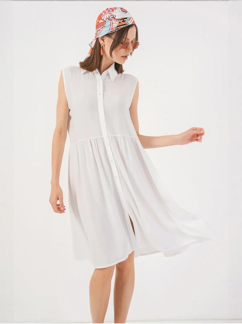 Robe midi boutonnée sans manches avec col chemise bdart Blanc - Kiabi
